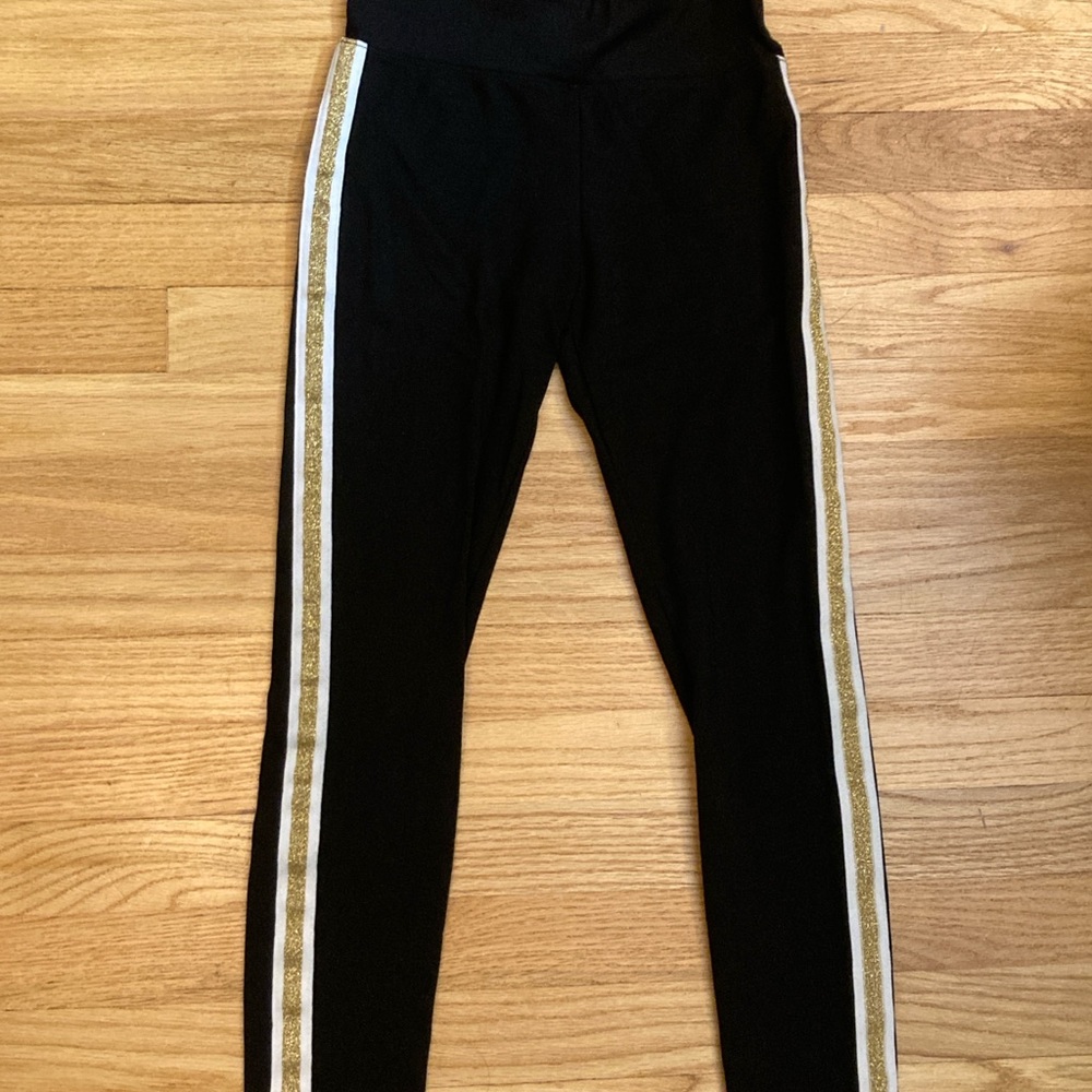 Tucker & Tate Girl's Black Leggings with White and Gold Stripe